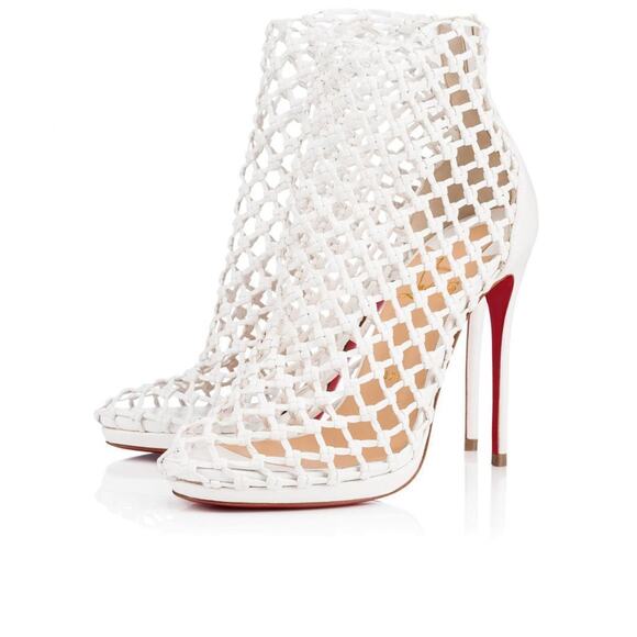 Christian Louboutin Porligat 120 White Latte Caged Boot Bootie Heel Pump 37.5 - Picture 1 of 12